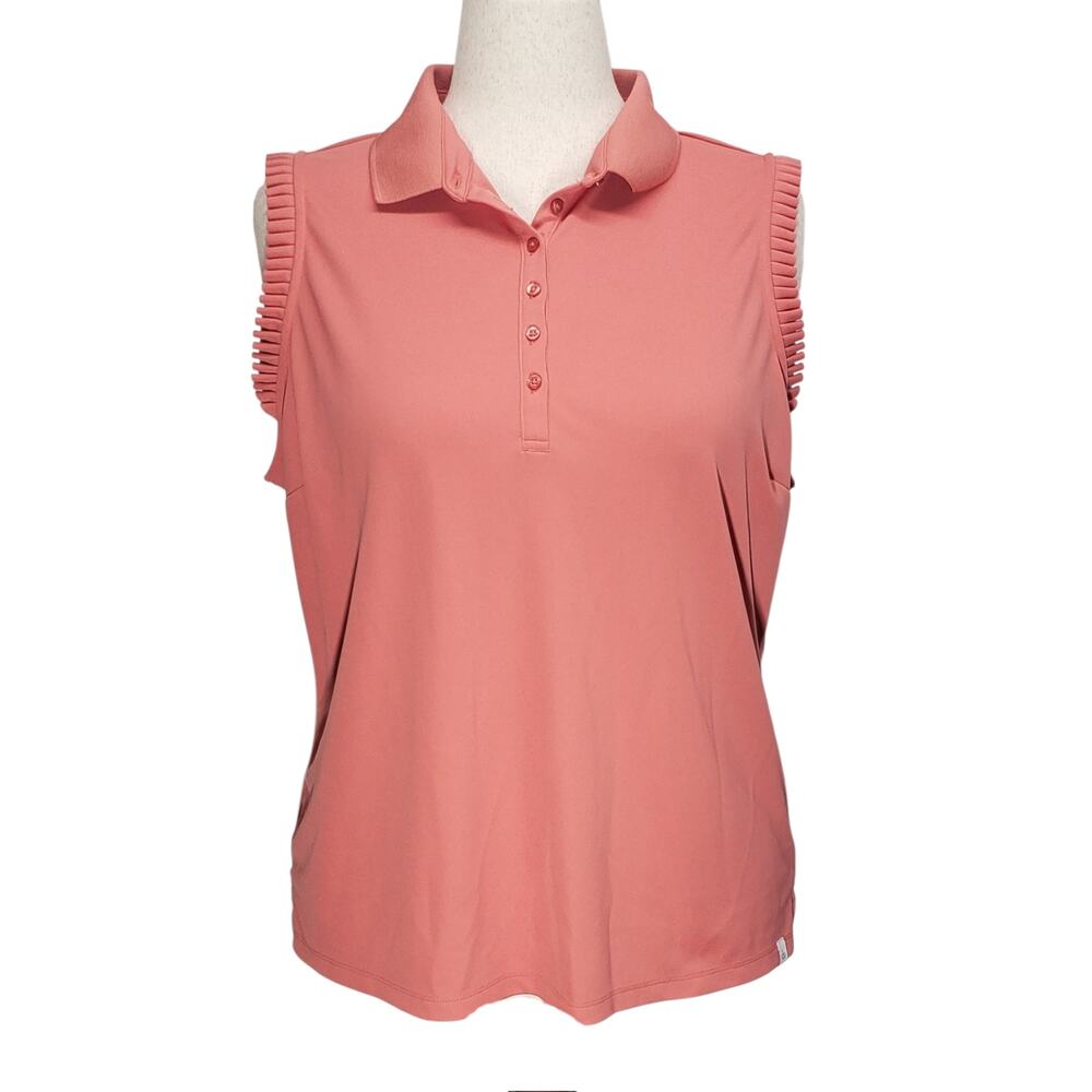 Lady Hagen Women’s Coral Sleeveless Golf Polo XXL Ruffle Trim Performance Top